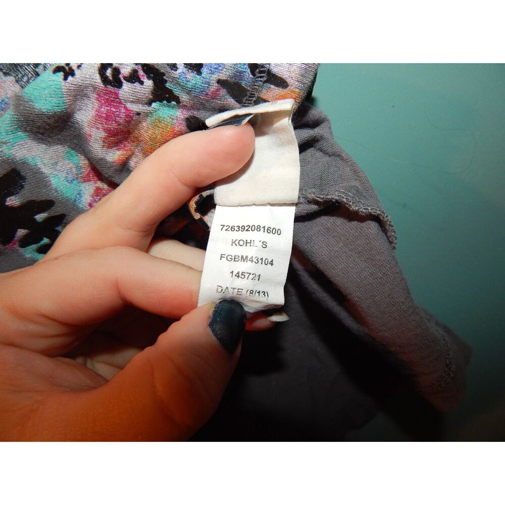 Mudd Girls 7/8 Charcoal Teal Peace Sign Hi‑Low Long Sleeve Top Vintage - Picture 6 of 11